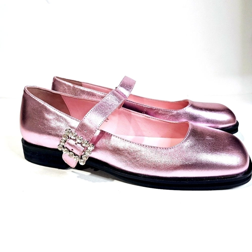 Free People Rumor Diamante Mary Janes Flats Pink Faux Leather - Picture 2 of 10